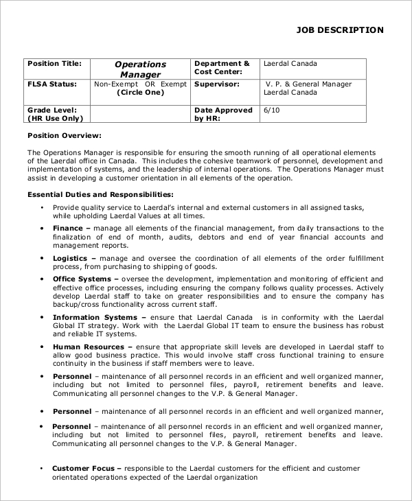 general operations manager job description