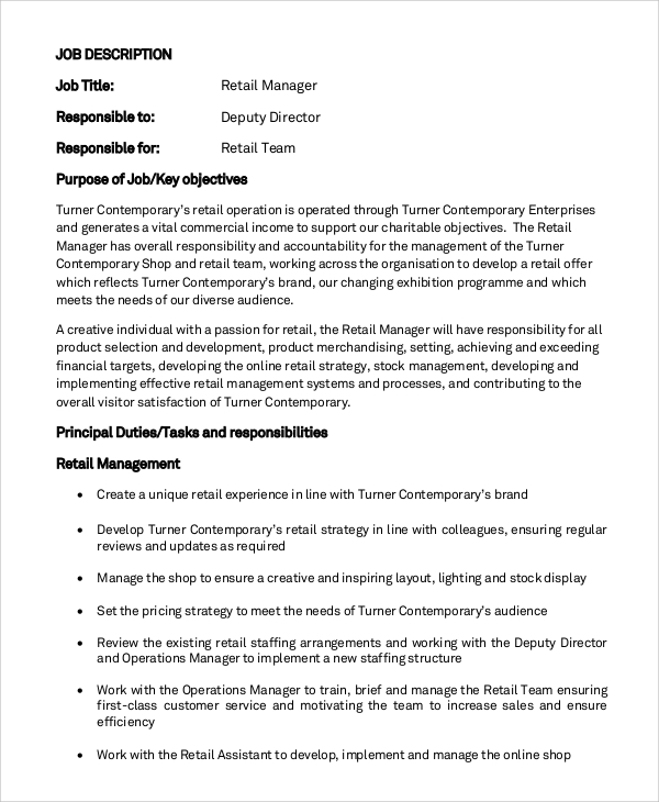 retail general manager job description