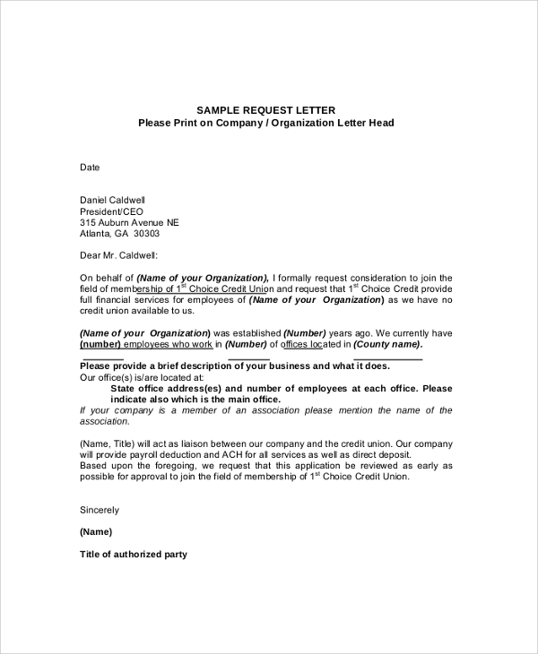 formal business request letter format