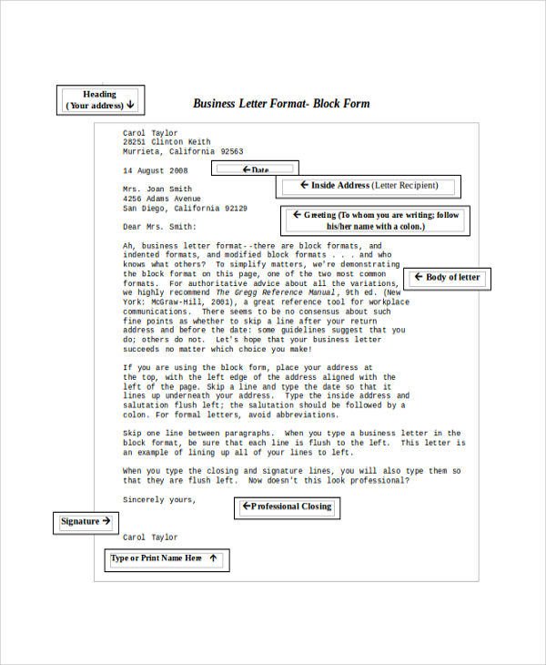 formal business letter sample format