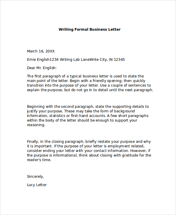 writing formal business letter format