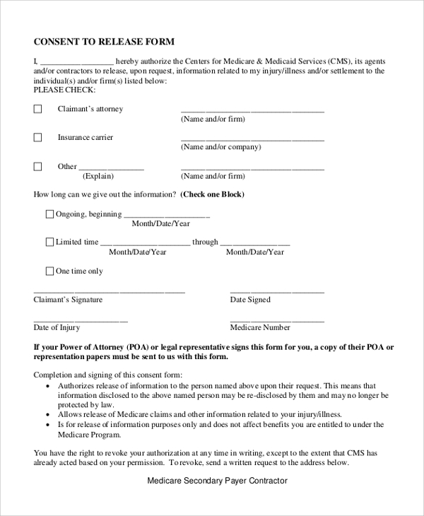 medicare consent to release form