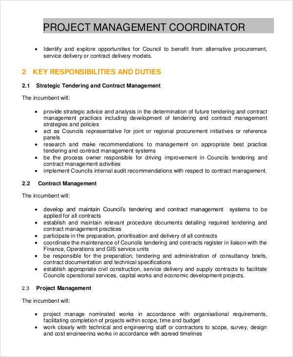 project management coordinator job description