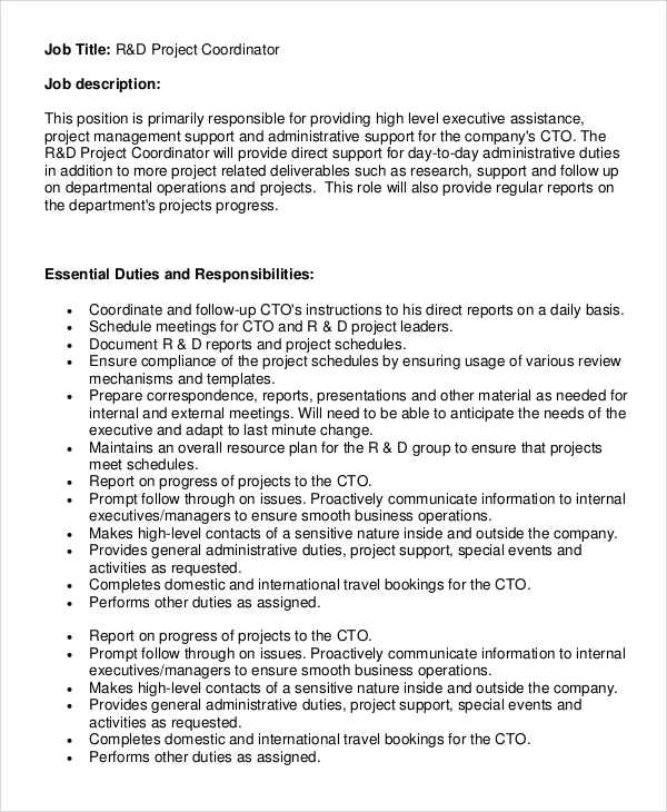 Free 8+ Sample Project Coordinator Job Description Templates In Pdf