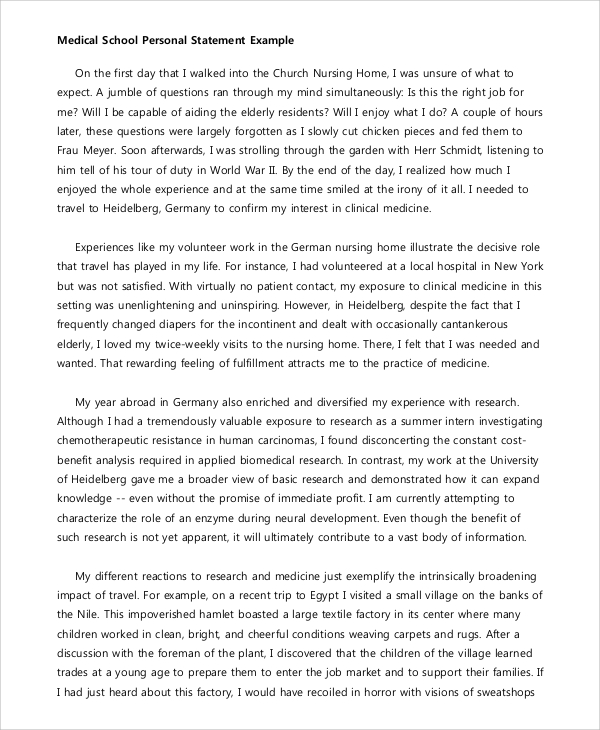 FREE 7 Sample Medical School Personal Statement Templates In MS Word PDF