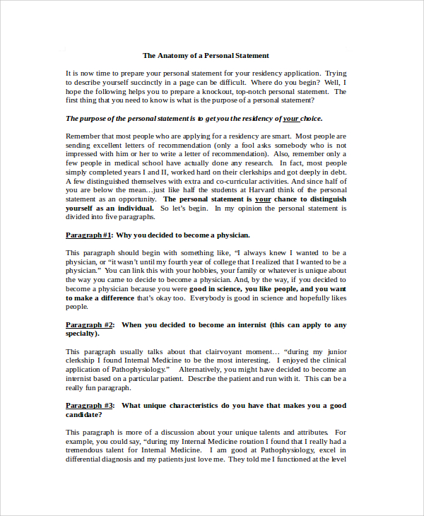 medical school personal statement format