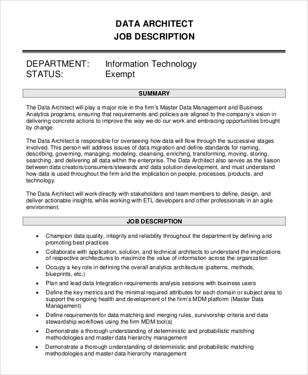 Free 8 Sample Architect Job Description Templates In Pdf