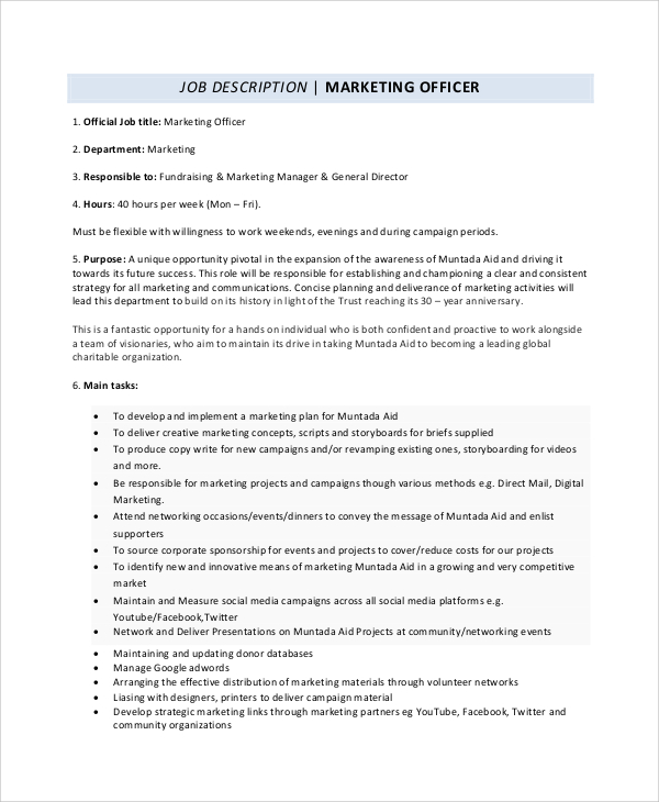 marketing officer job description