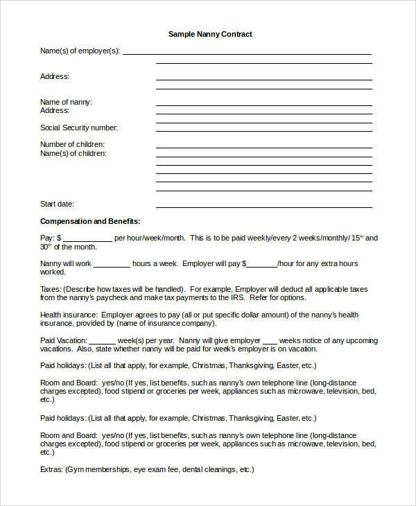 FREE 10+ Nanny Contract Sample Templates in MS Word Google Docs PDF
