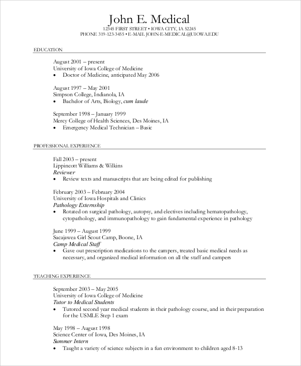 writing a medical cv