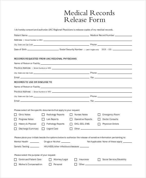 patient medical records release form