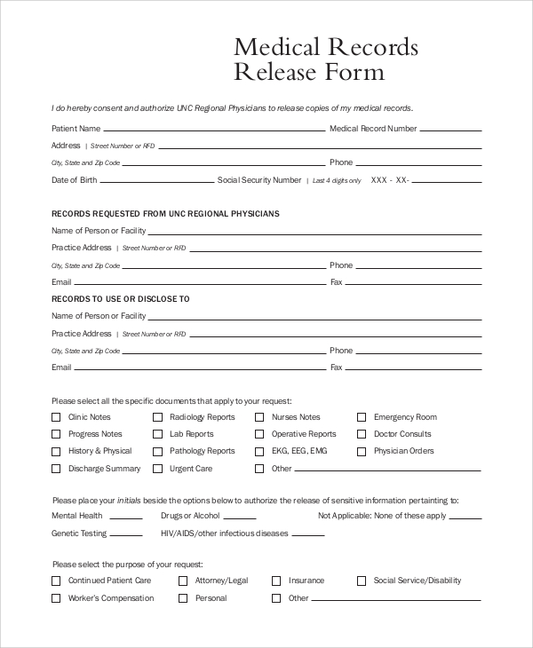 FREE 9+ Sample Medical Records Release Forms in PDF MS Word