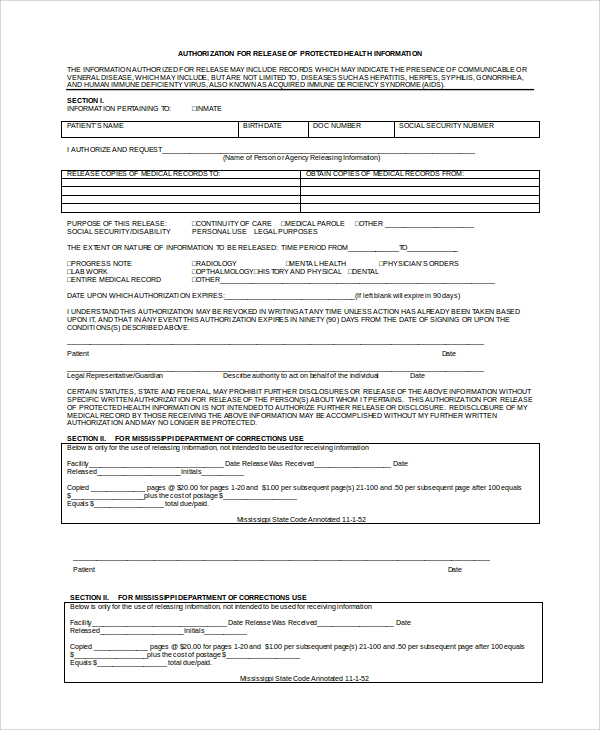 protected medical records release form