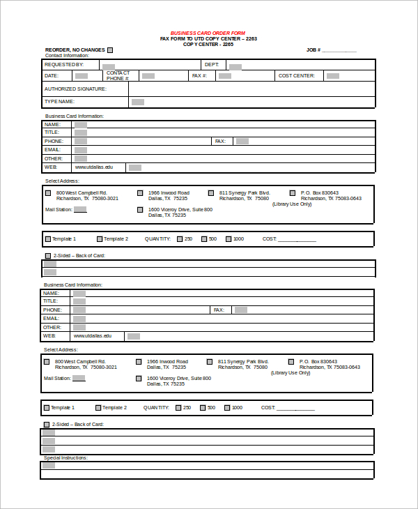 sample business form