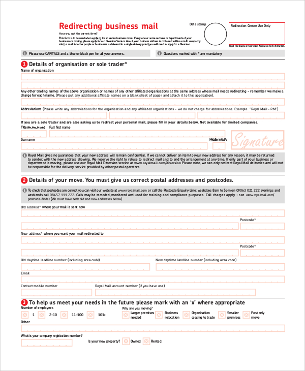redirecting business mail form