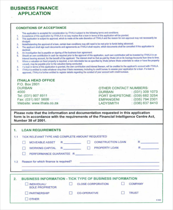 business finance application form