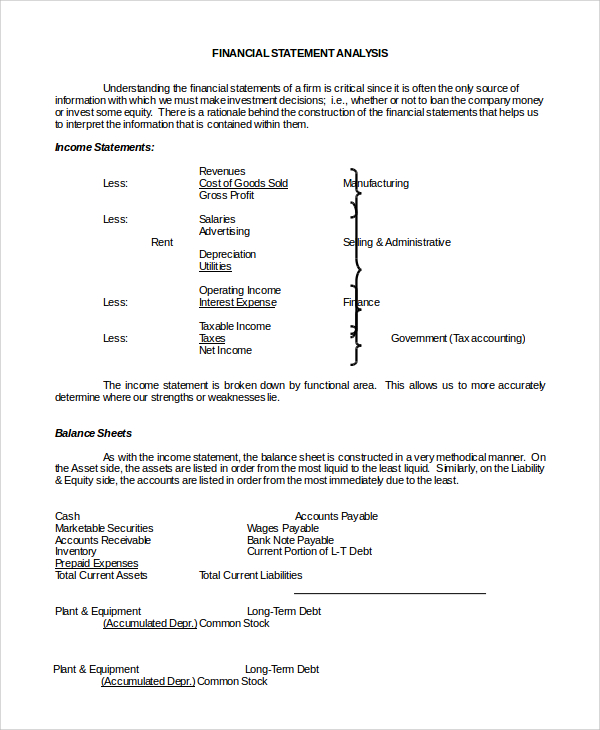 sample financial statement analysis