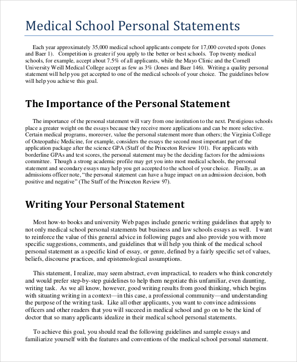 Medical School Personal Statement Application Essays