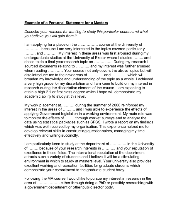 Sample Personal Statement For University Masters Acdatilor Blog