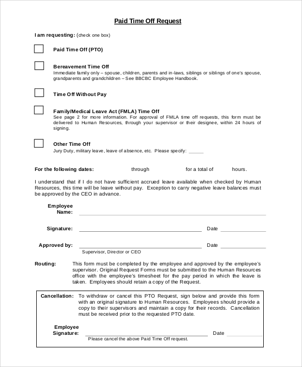 FREE 8 Sample Time Off Request Forms In PDF MS Word