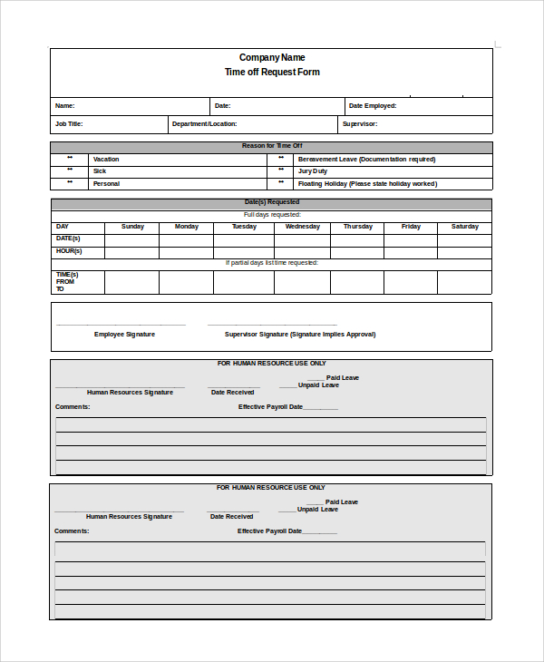 company time off request form