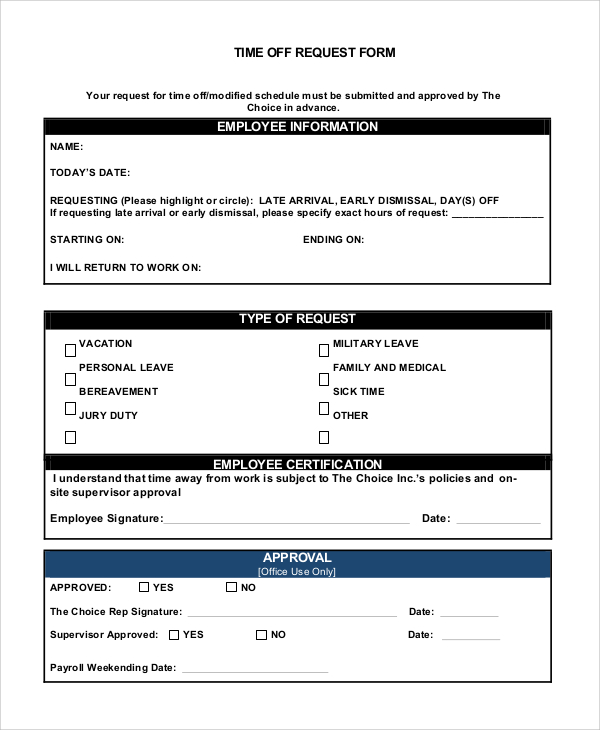 time off request form format