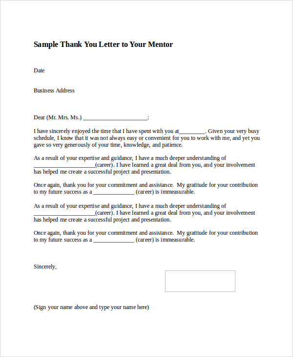 letter thank you format Letter Sample   8 Samples You Format Thank  Templates