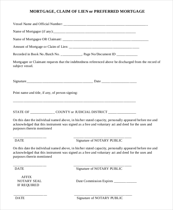 Lien Release Form Sample 5649