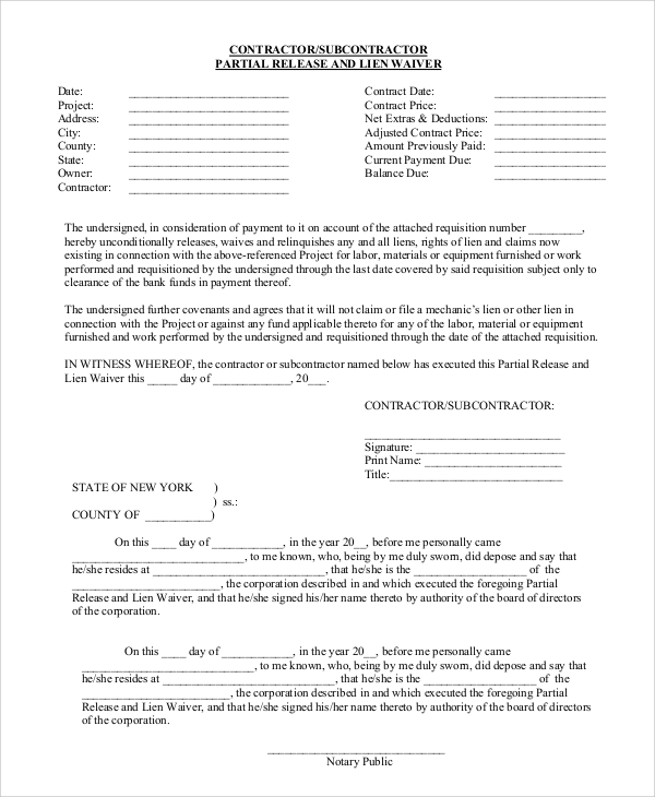 partial release and lien waiver form