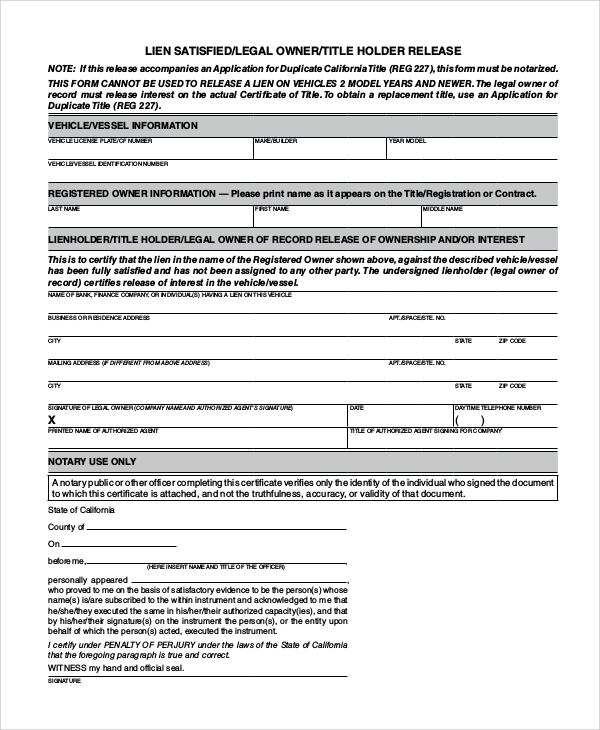 legal lien release form