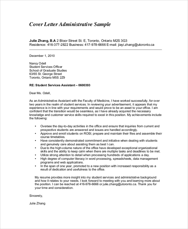 administrative professional cover letter