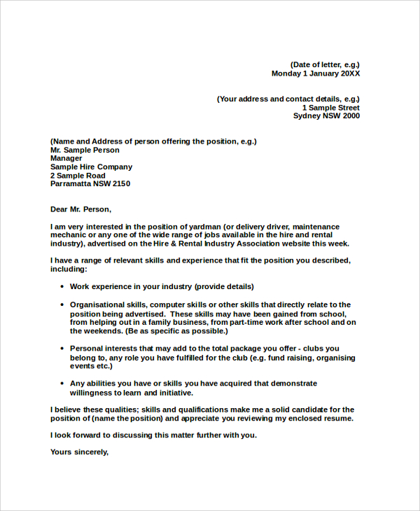 professional cover letter examples