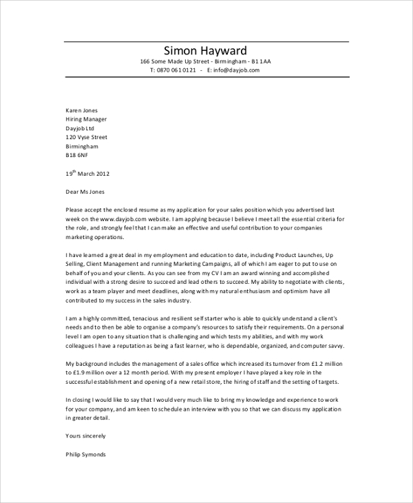 cover letter for professional summary