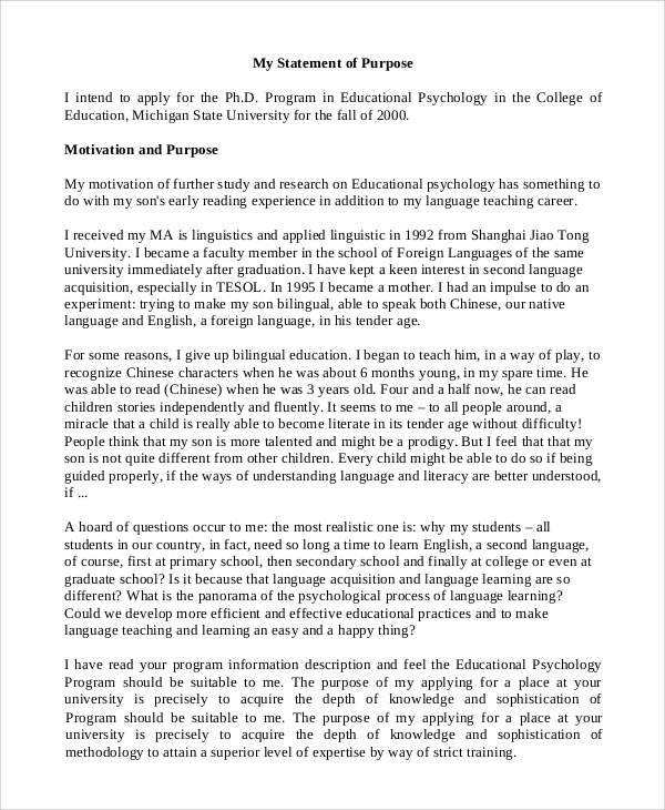 Statement Of Purpose Graduate School Example All You Need Infos
