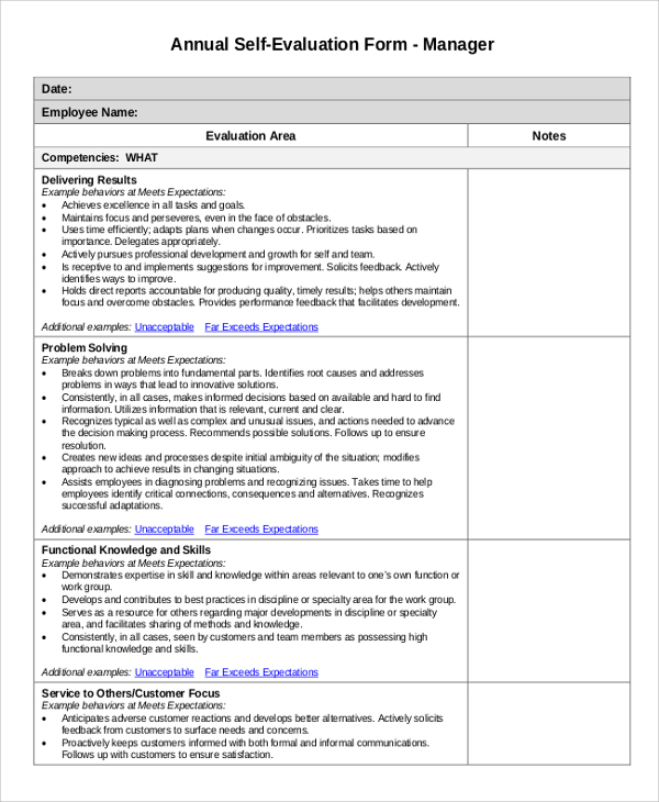 annual performance review employee self evaluation example