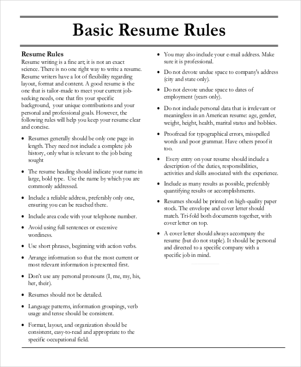 resume writing rules