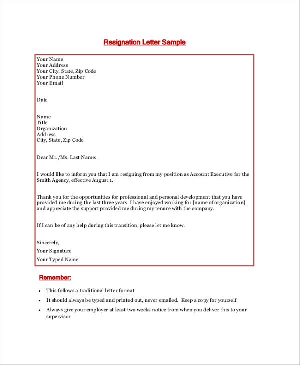 account executive resignation letter