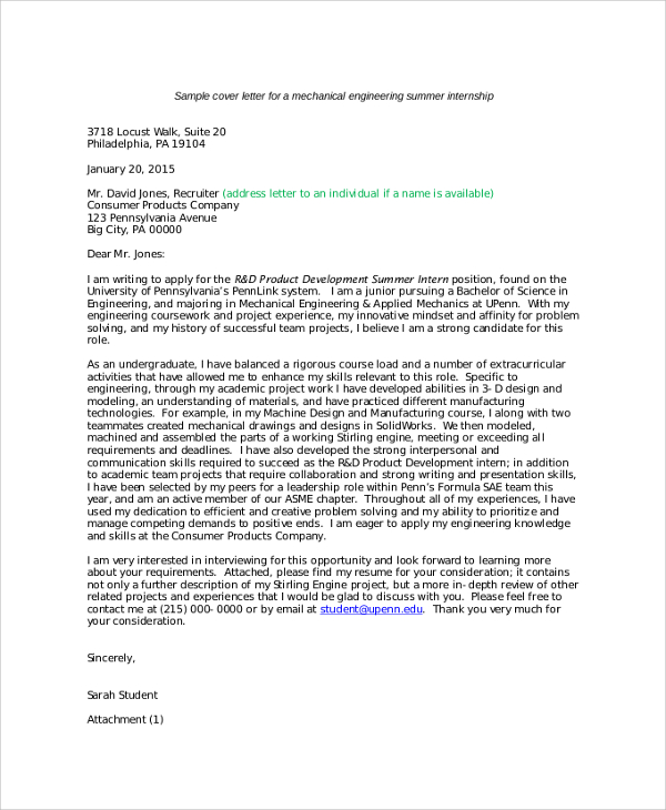 Free 7 Internship Cover Letters Samples In Pdf Ms Word