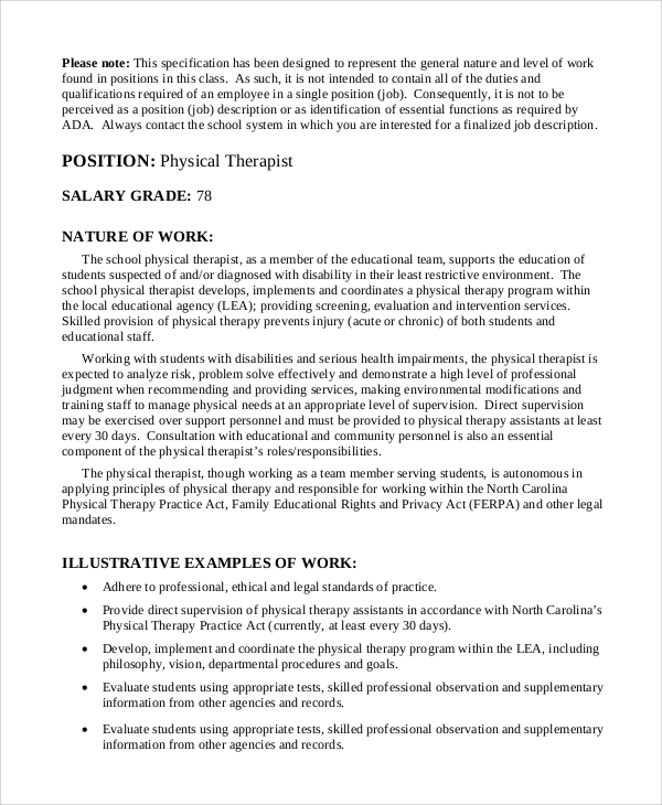 FREE 9+ Sample Physical Therapist Job Description Templates in PDF | MS