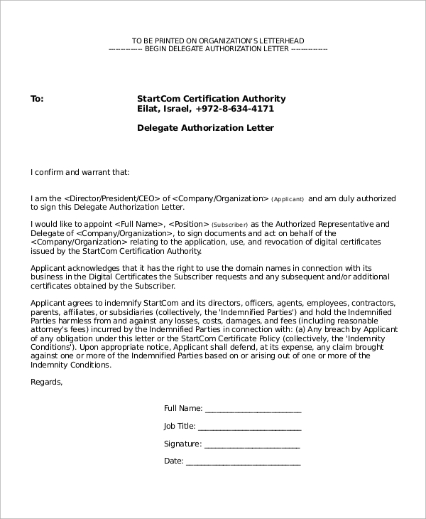 delegate authorization letter sample