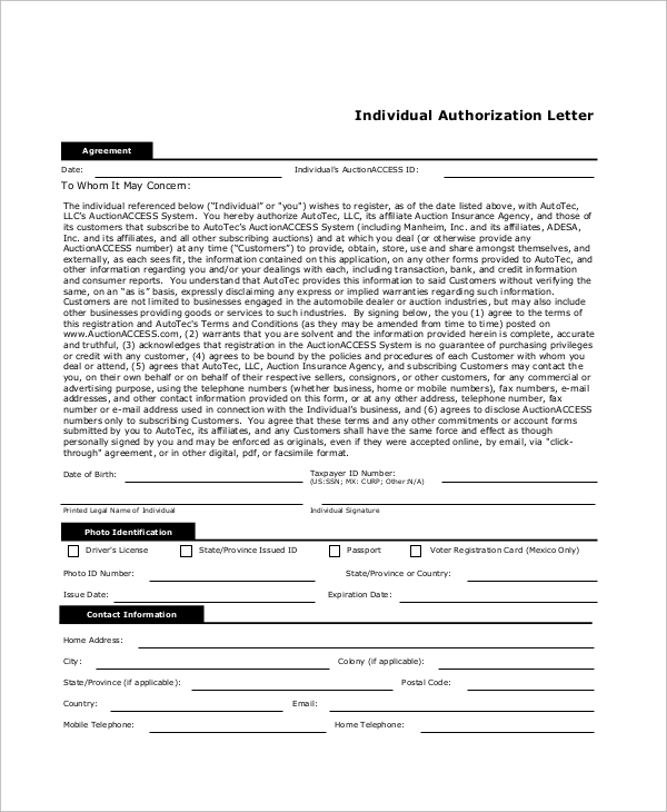 individual authorization letter