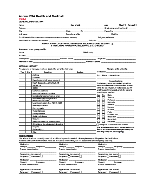 FREE 8 Sample BSA Health Forms In PDF