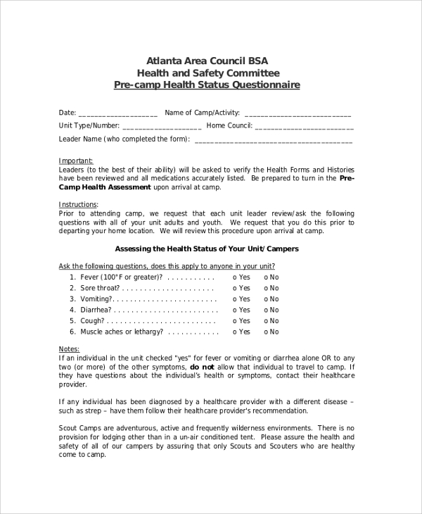 bsa health and safety form