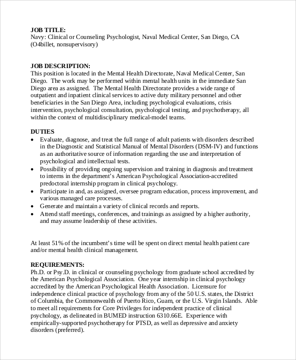 FREE 7+ Sample Psychologist Job Descriptions in PDF