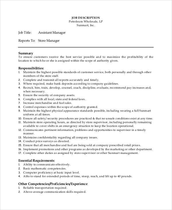 Free 9 Sample Manager Job Description Templates In Pdf Ms Word