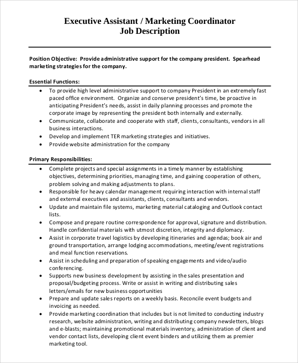 FREE 9 Sample Marketing Coordinator Job Description Templates In PDF 