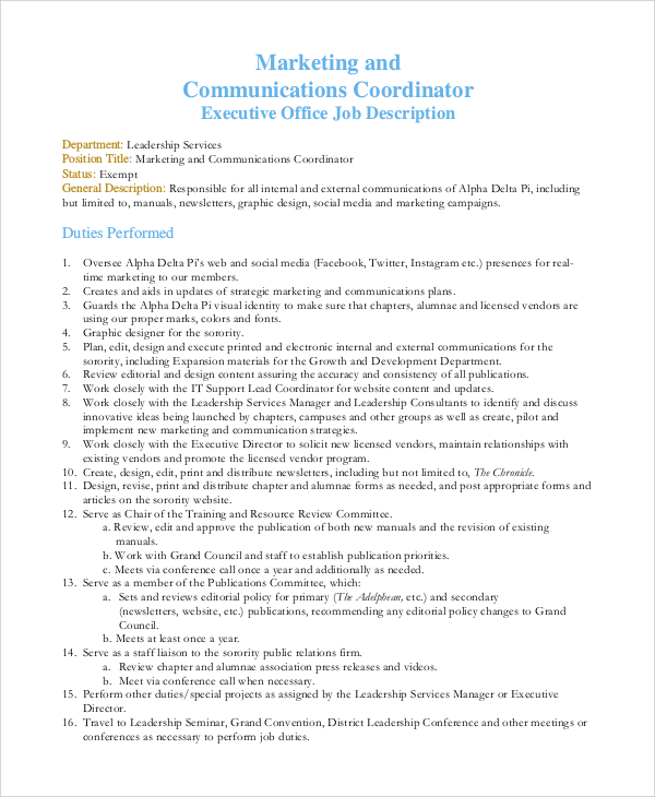 free-9-sample-marketing-coordinator-job-description-templates-in-pdf