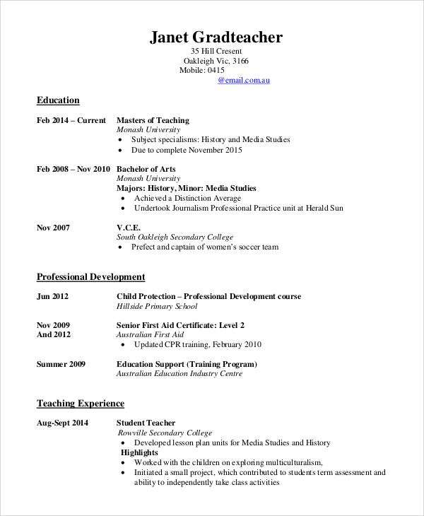 teaching resume sample