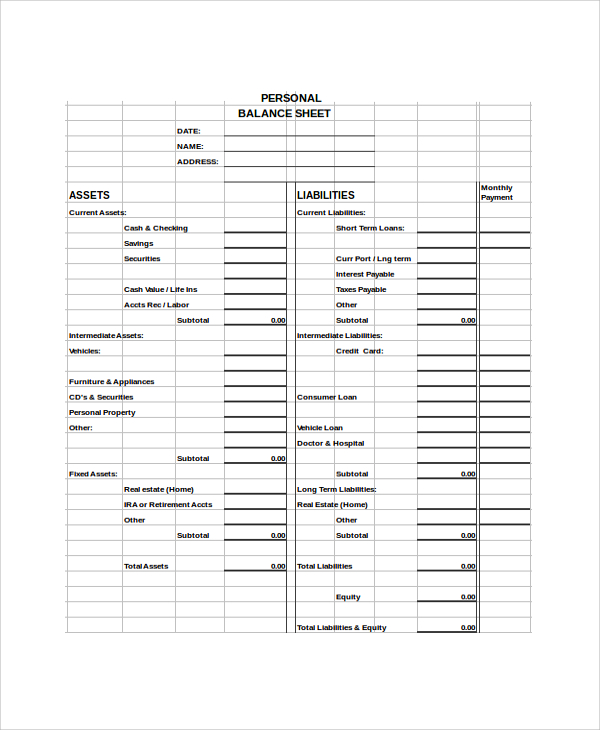 personal balance sheet excel format