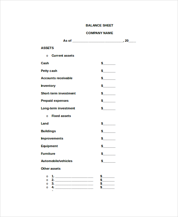 sample company balance sheet